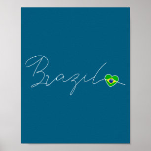 Poster Amor Brasil Bandeira Brasileira Simples Coração