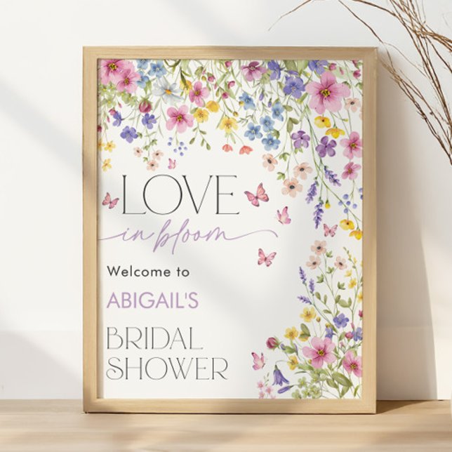 Poster Amor com Chá de panela de Borboleta Bloqueada Bem- (Love in Bloom Butterfly Bridal Shower Welcome Poster)