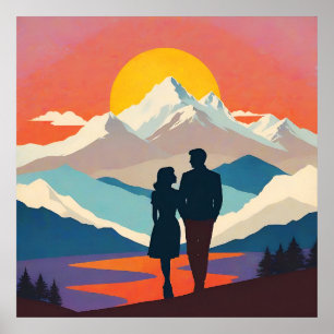 Poster Amor com Paisagem na Montanha Retroativa