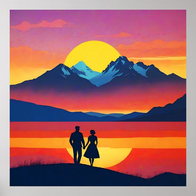 Poster Amor com Paisagem na Montanha Retroativa (Frente)