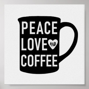 Poster Amor da paz e citações preto e branco da caneca 