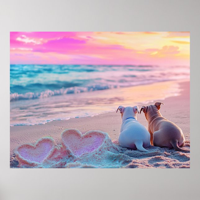 Poster Amor de Cão na Praia, Corações (Frente)
