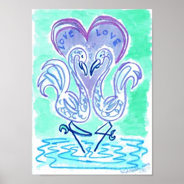 Pôster Amor de Flamingo azul por Wendy C Allen (Frente)