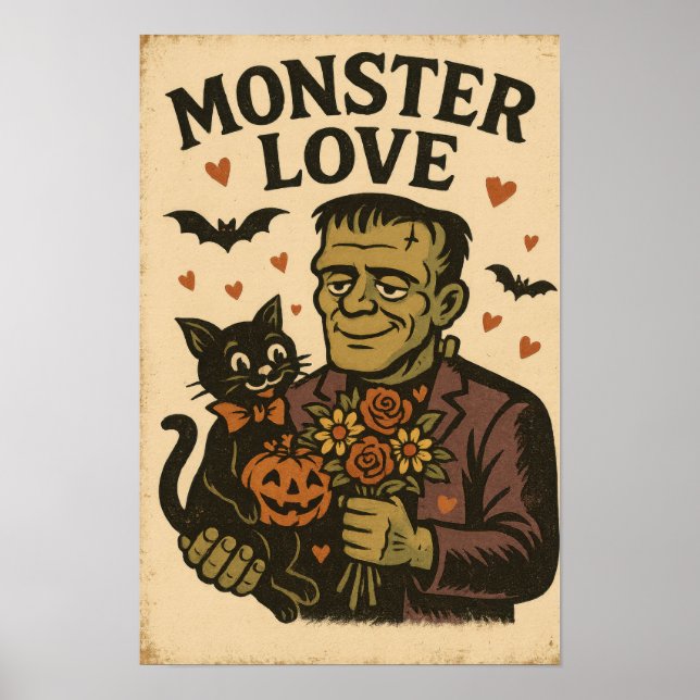 Poster Amor de Monstro de Halloween Antigo (Frente)