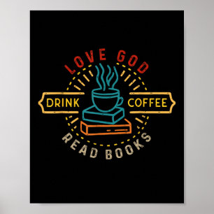 Poster Amor Deus Beba Café Ler Livros Amantes Vintage Ch