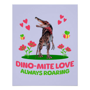 Pôster Amor Dino-Mite, Sempre Rugindo Funny Dinosaur