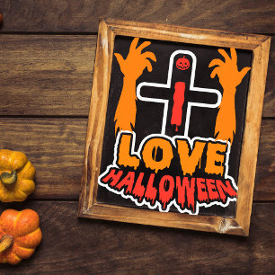 Poster Amor Divertido Mãos de Zumbi Assustador de Hallowe