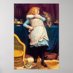 Pôster Amor do gato do gatinho - pintura do vintage -