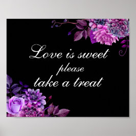 Poster Amor doce pegue um presente. Casamento roxo e pret