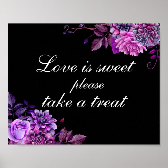 Poster Amor doce pegue um presente. Casamento roxo e pret (Frente)