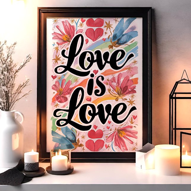Poster Amor é Aquarela Floral LGBTQ Art (Criador carregado)