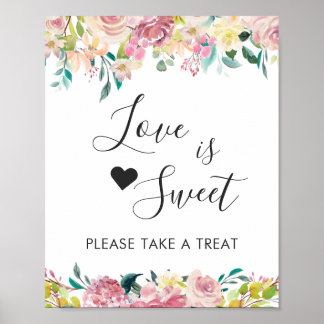 Poster Amor é doce Bar de deserto Pastel Blush Floral
