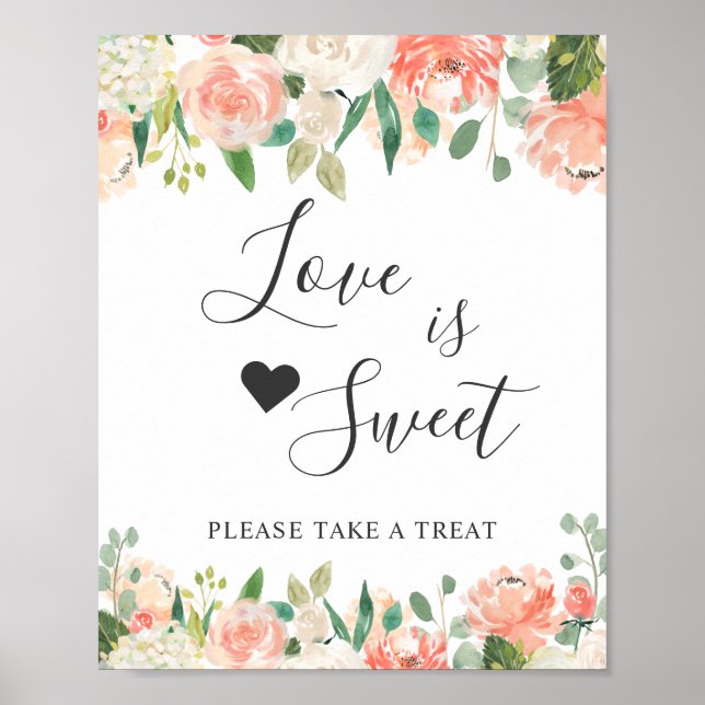 Poster Amor é doce Bar de deserto Pêssego Pêssego Floral (Frente)