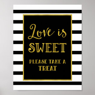 Poster Amor é doce Bar doce Casamento Dourado Black Strip
