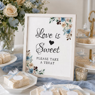 Poster Amor é doce Boho Dusty Blue Beige Floral