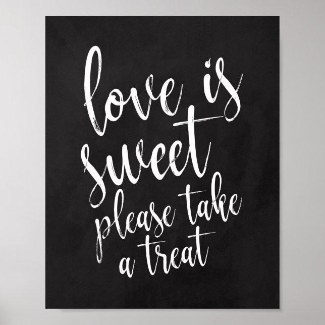 Pôster Amor é doce casamento de quadro-negro 8x10 Sinal (Frente)