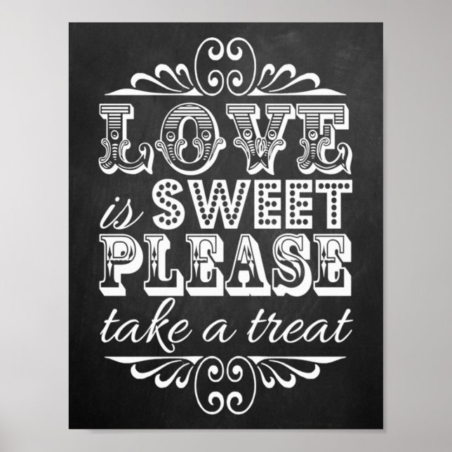 Pôster Amor é doce - Sinal de Casamento Chalkboard (Frente)