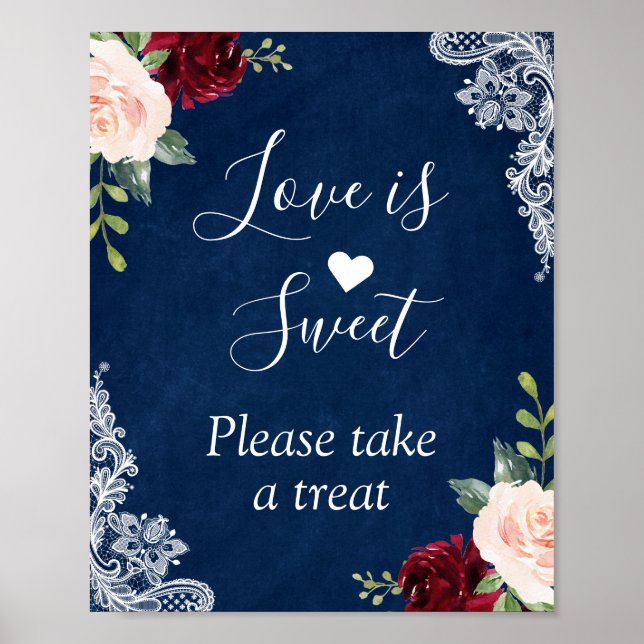 Poster Amor é Marinho doce Azul Lace Floral (Frente)