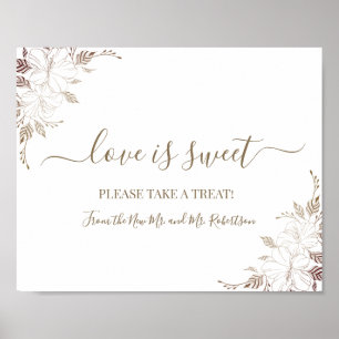 Poster Amor é Mesa doce Sinal Floral de Casamento