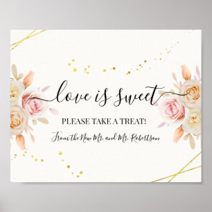 Poster Amor é Mesa doce Sinal Floral de Casamento