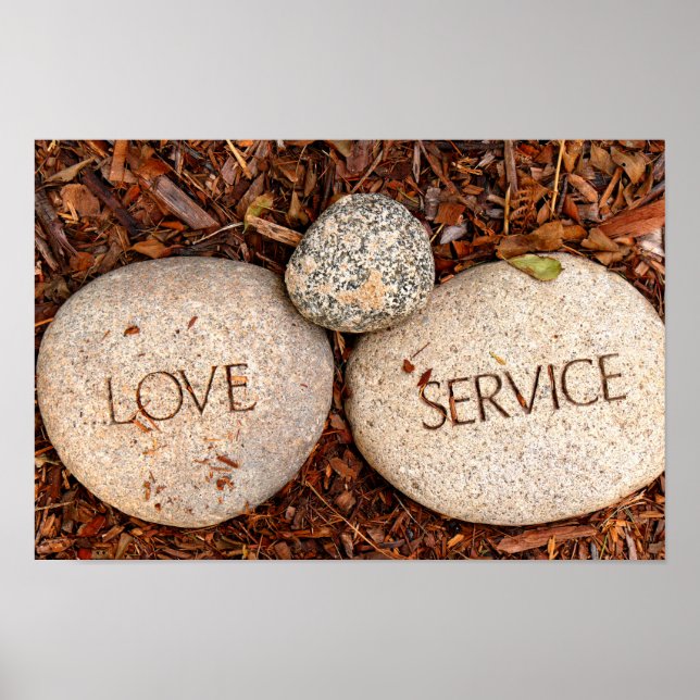 Poster Amor e Serviço - Pedras Religiosas Espirituais (Frente)
