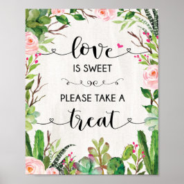 Poster Amor é Suculento Sinal de Favor do Casamento Cactu