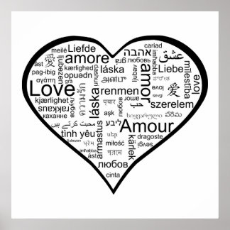 Pôster Amor em muitas línguas Coração