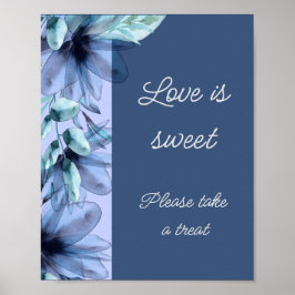 Poster  Amor floral azul empoeirado é doce chá de noiva 