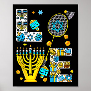 Poster Amor Hanukkah Menorah Fantasia Amante de Badminton