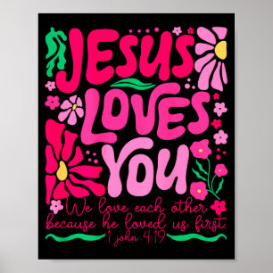 Poster Amor Jesus Boho Floral Fé Religiosa