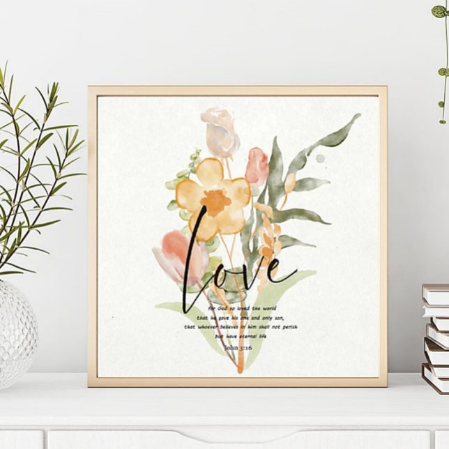 Poster Amor-João 3:16 floral laranja (Criador carregado)