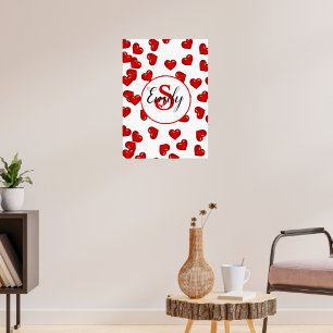 Poster amor monograma Corações vermelhos