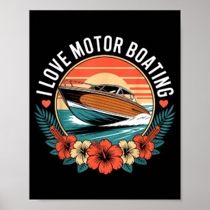 Poster Amor motor de barco vintage pôr do sol lancha