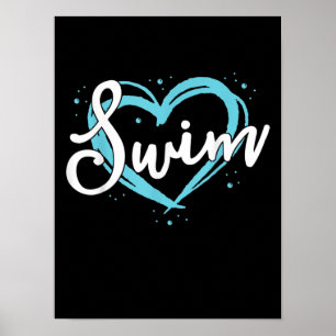 Poster Amor Nadando Equipe do Coração Lover Blue Swimmer