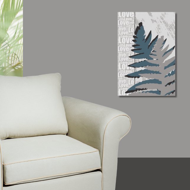 Poster Amor Natureza Estilizada Folhas de Cinza Fern (Love Nature Stylized Gray Fern Leaves Poster)