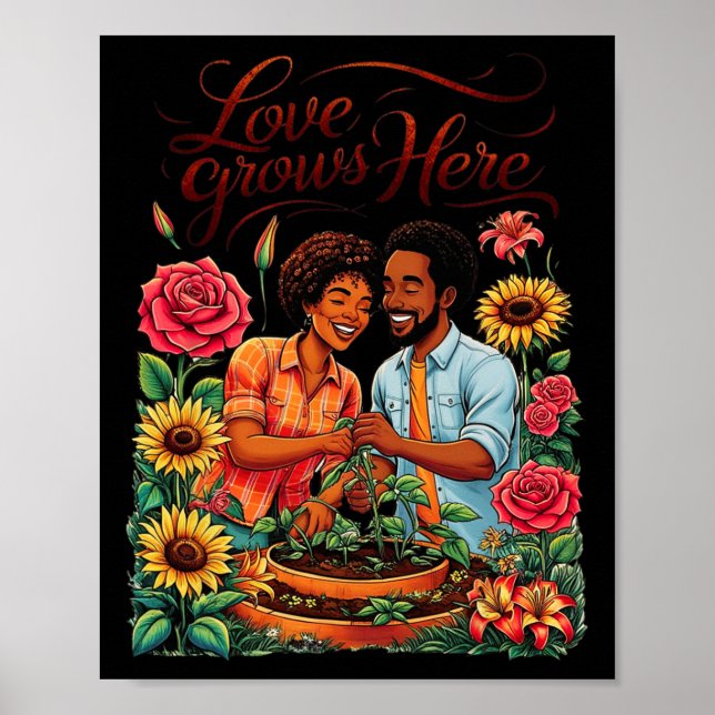 Poster Amor Negro Casal Afro-Americano Esboço Valentin (Frente)