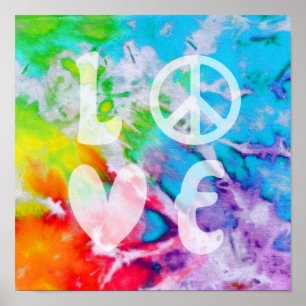 Poster Amor Paz Abstrato Boho Aquarela Arco-íris Batik