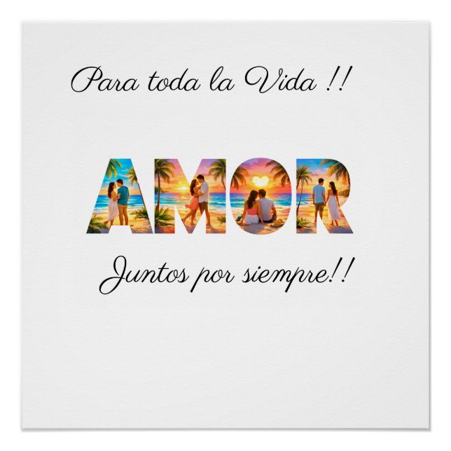 Pôster AMOR Poster with Vibrant Beach Couples (Frente)