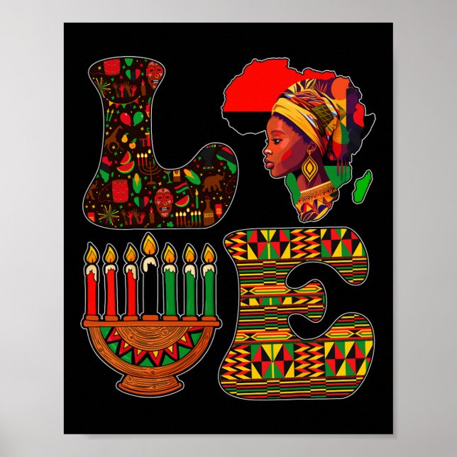 Poster Amor Princípios Kwanzaa Kinara Velas Pan African (Frente)
