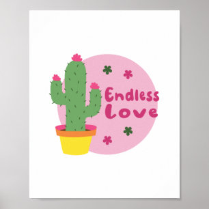 Poster Amor Sem Fim Cactus Verde Kawaii Com Texto Rosa