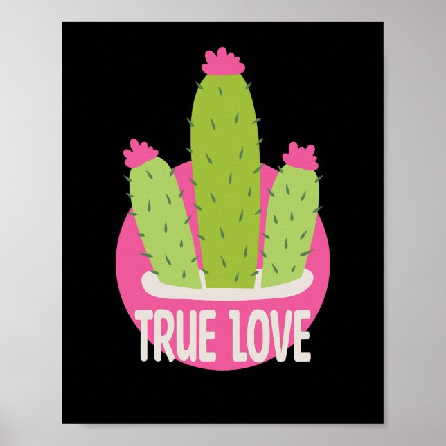 Poster Amor verdadeiro Kawaii cactus verde e rosa (Frente)