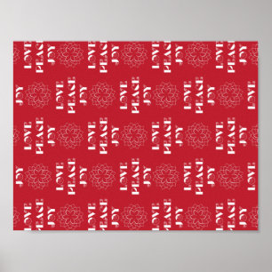 Pôster Amor Vermelho e Branco Minimalista, Paz, Alegria