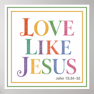 Poster Amor Vibrante em Aquarela Como Jesus Citação Bíbli