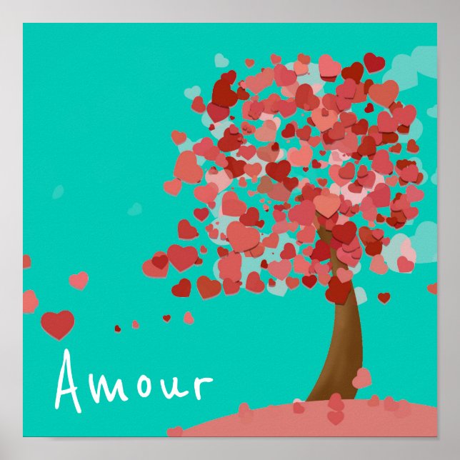 Poster Amour French love slogan Tree of Hearts fofa art (Frente)