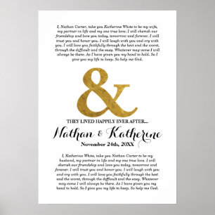 Poster Ampersand Dourado dos votos de casamento feliz