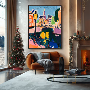 Poster Amsterdã Canais e Bicicletas em Fauvist Artístico