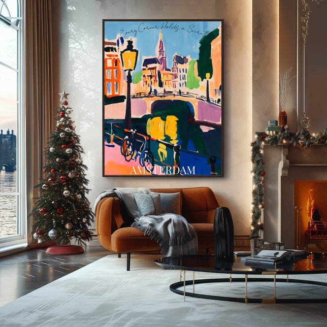 Poster Amsterdã Canais e Bicicletas em Fauvist Artístico (Criador carregado)