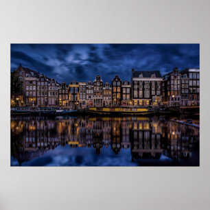 Poster Amsterdã com canais em Dusk