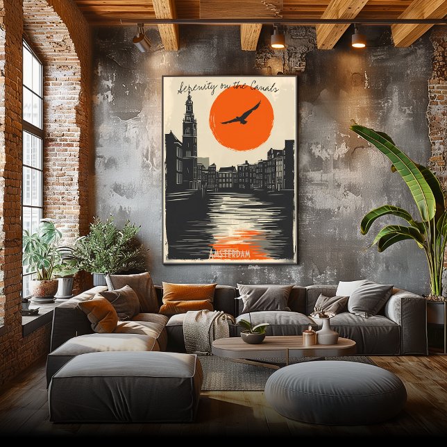 Poster Amsterdã em Dusk - Reflexões do Canal Minimalistas (Criador carregado)