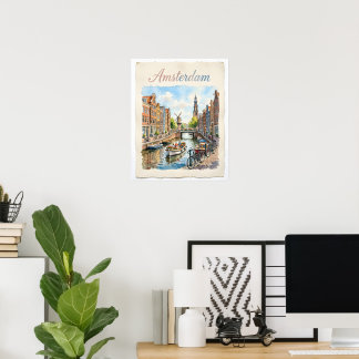 Poster Amsterdã Holanda aquarela
